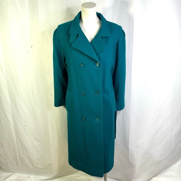 NICCOLINI GREEN WOOL TRENCH COAT VINTAGE EMERALD WINTER COAT 70s WOMAN SIZE 14 - Picture 9 of 16